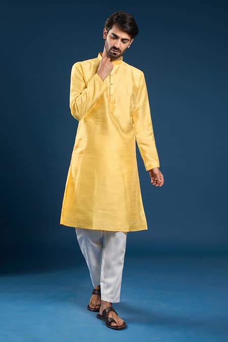 Arihant Rai Sinha_Yellow Silk, Cotton Light Dupion Kurta Set _at_Aza_Fashions