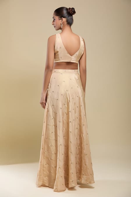 Samyukta Singhania Embroidered Beige Top & Skirt Set 