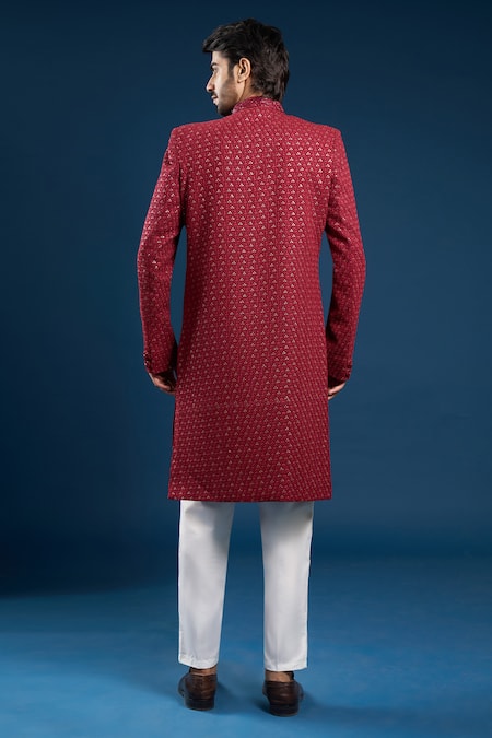 Arihant Rai Sinha Designer Red Sherwani & Pant Set 