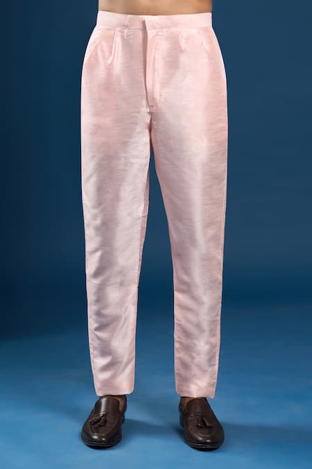 Arihant Rai Sinha_Peach Jacquard, Silk Embroidery Self Weaving Sherwani Set _Online_at_Aza_Fashions