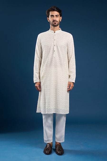 Buy_Arihant Rai Sinha_Beige Georgette, Cotton Embroidery, Sequins Thread Kurta Set _Online_at_Aza_Fashions