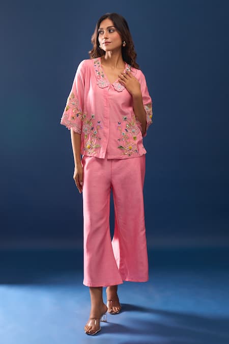 Samyukta Singhania Pink Chanderi Pant Co-ord Set 