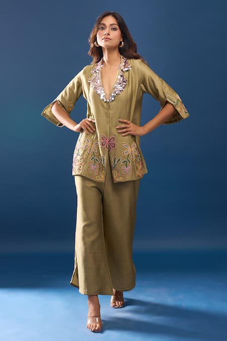 Samyukta Singhania Green Chanderi Pant Co-ord Set 