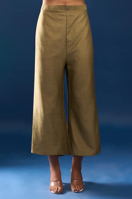 Buy_Samyukta Singhania_Green Chanderi Embroidery, Sequins V-neck Pant Co-ord Set 