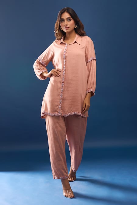 Samyukta Singhania Peach Cotton Pant Co-ord Set 