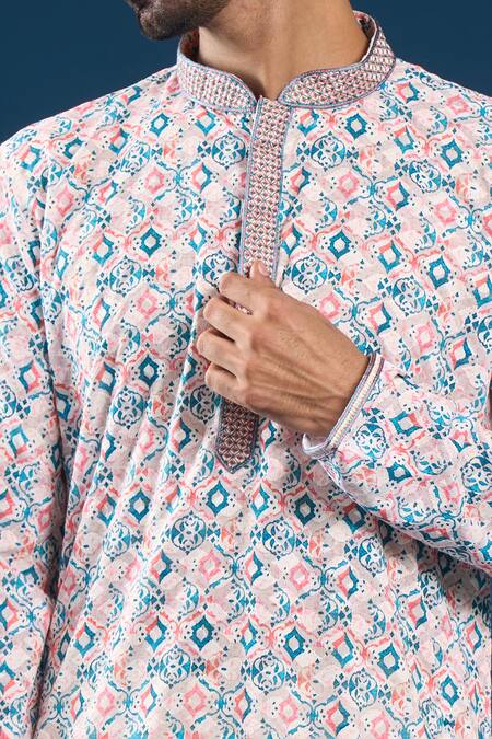 Arihant Rai Sinha_Pink Cotton, Polyester Embroidery Chikankari Printed Kurta And Pyjama Set _at_Aza_Fashions