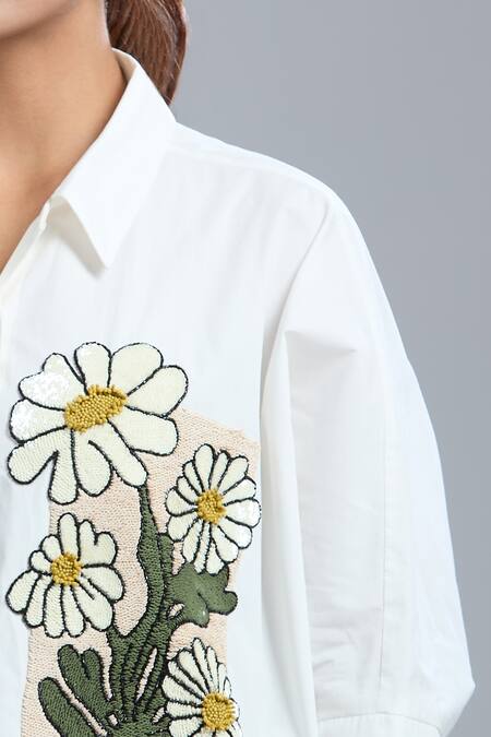 Buy_Dhruv Kapoor_White Embroidery Collared Floral Kaftan Shirt _Online_at_Aza_Fashions