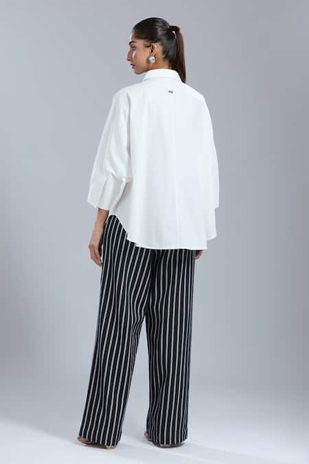 Dhruv Kapoor Floral Embroidered White Kaftan Shirt 