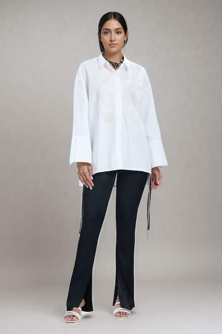 Dhruv Kapoor White Embroidery Collared Celestial Oversized Shirt 