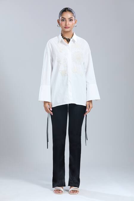 Dhruv Kapoor White Embroidery Collared Celestial Oversized Shirt Online at Aza Fashions Dhruv Kapoor_White Embroidery Collared Celestial Oversized Shirt _Online_at_Aza_Fashions