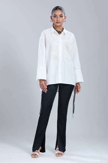 Shop Dhruv Kapoor White Embroidery Collared Celestial Oversized Shirt Online at Aza Fashions Shop_Dhruv Kapoor_White Embroidery Collared Celestial Oversized Shirt _Online_at_Aza_Fashions