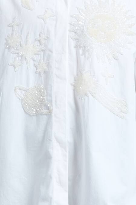 Dhruv Kapoor White Embroidery Collared Celestial Oversized Shirt at Aza Fashions Dhruv Kapoor_White Embroidery Collared Celestial Oversized Shirt _at_Aza_Fashions