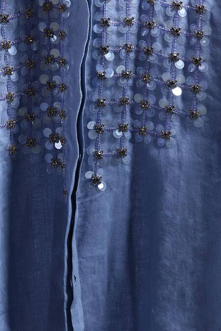 Buy_Dhruv Kapoor_Blue Sequins Collared Crystal Grid Long Shirt_Online_at_Aza_Fashions
