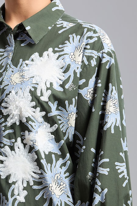 Shop_Dhruv Kapoor_Multi Color Embroidery Collared Luminous Shirt Dress _Online_at_Aza_Fashions