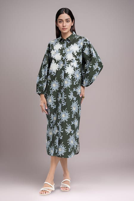 Dhruv Kapoor Multi Color Embroidery Collared Luminous Shirt Dress 