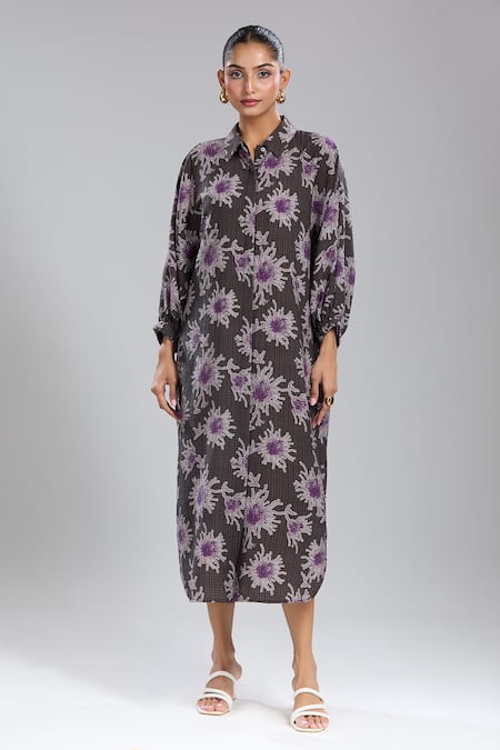 Shop_Dhruv Kapoor_Multi Color Collared Luminous Shirt Dress _Online_at_Aza_Fashions