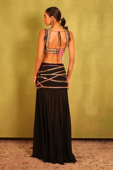 Kiran Kalsi Black Hand Embroidered Blouse & Saree Set 