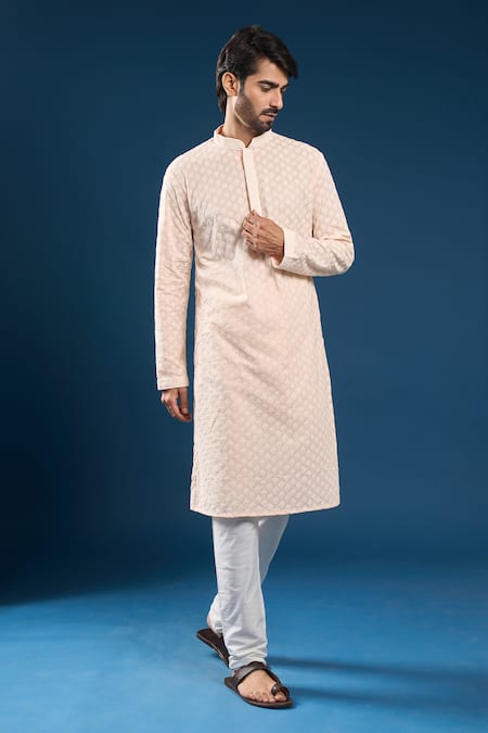 Arihant Rai Sinha_Pink Cotton, Polyester Embroidery Light Chikankari Kurta Pyjama Set _at_Aza_Fashions