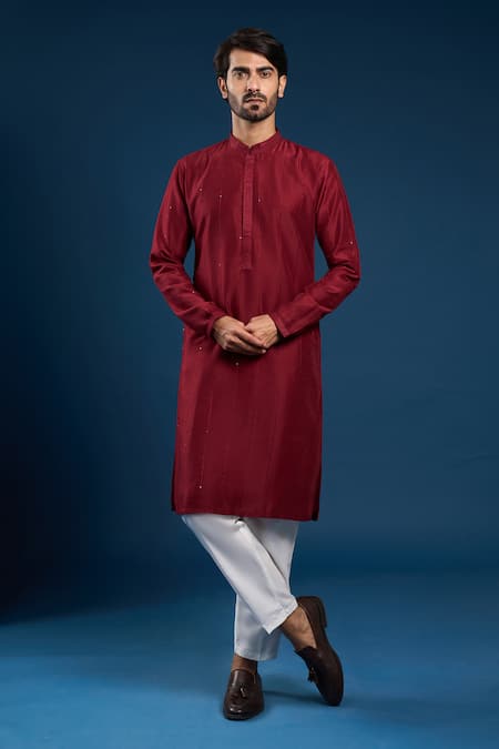 Arihant Rai Sinha Maroon Cotton, Silk Kurta Set