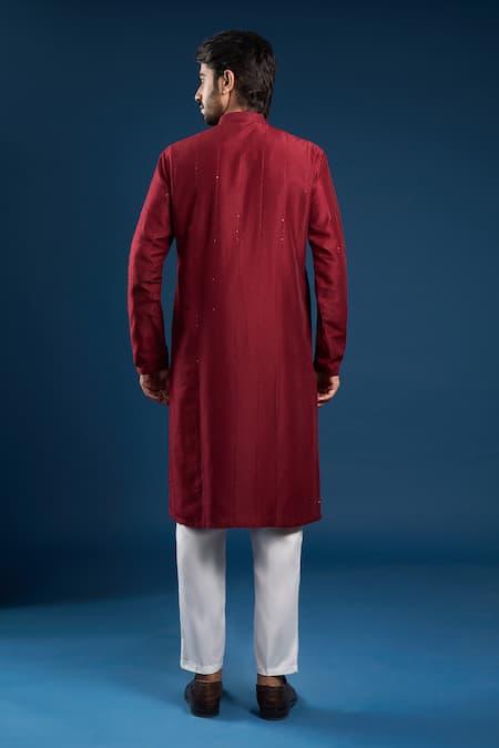 Arihant Rai Sinha Maroon Cotton Silk Kurta Set 
