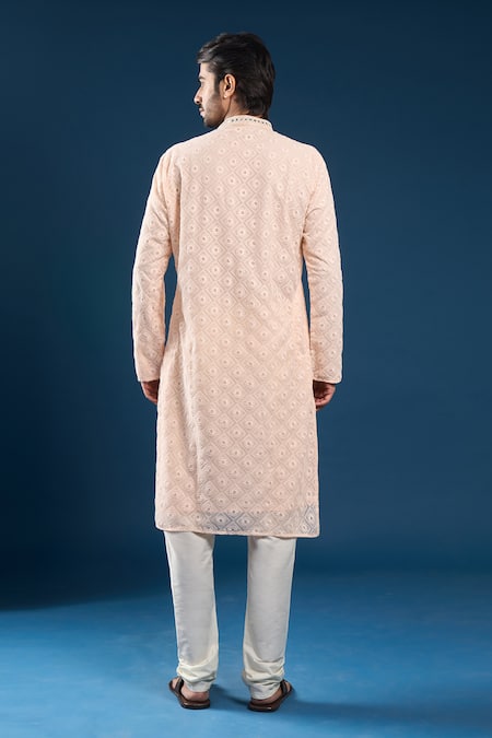 Arihant Rai Sinha Light Peach Chikankari Kurta Pyjama Set 