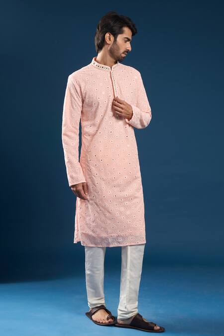 Arihant Rai Sinha_Pink Georgette, Polyester, Cotton Embroidery Chikankari Baby Kurta Pyjama Set _at_Aza_Fashions