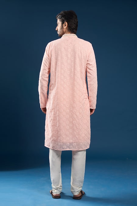 Arihant Rai Sinha Chikankari Baby Pink Kurta Pyjama Set 