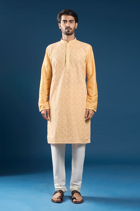 Buy_Arihant Rai Sinha_Peach Polyester, Cotton Embroidery Kurta And Pyjama Set _Online_at_Aza_Fashions