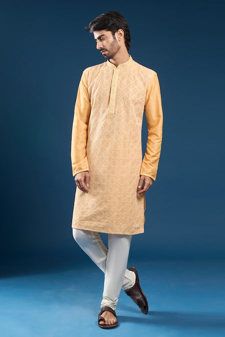 Shop_Arihant Rai Sinha_Peach Polyester, Cotton Embroidery Kurta And Pyjama Set _Online_at_Aza_Fashions