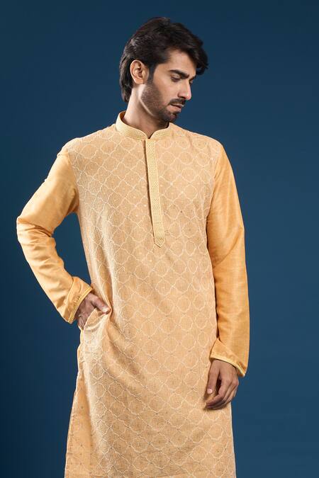 Arihant Rai Sinha_Peach Polyester, Cotton Embroidery Kurta And Pyjama Set _at_Aza_Fashions