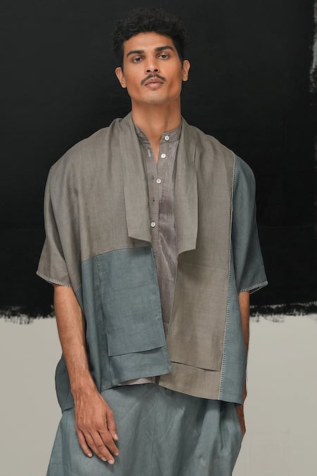 Urvashi Kaur Gray Linen Kumo Designer Jacket