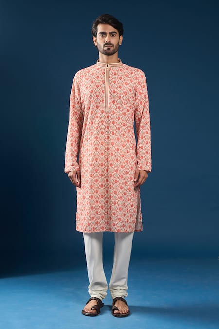 Buy_Arihant Rai Sinha_Coral Georgette, Polyester, Cotton Chikankari Multi Color Kurta Pyjama Set _Online_at_Aza_Fashions