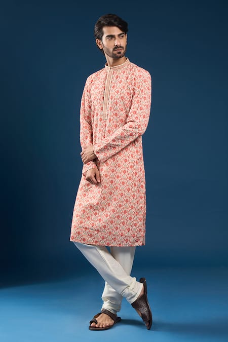 Arihant Rai Sinha_Coral Georgette, Polyester, Cotton Chikankari Multi Color Kurta Pyjama Set _at_Aza_Fashions