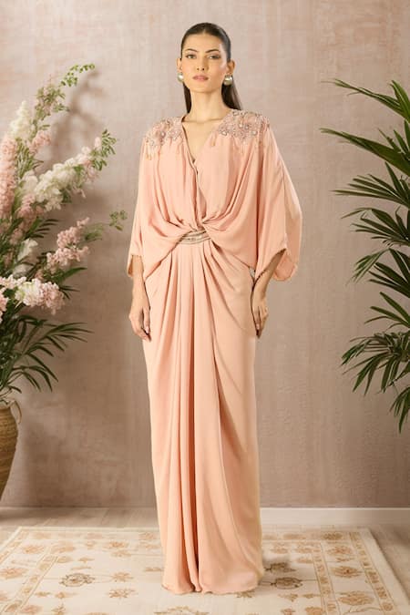 Tarun Tahiliani Embellished Blush Pink Maxi Dress 