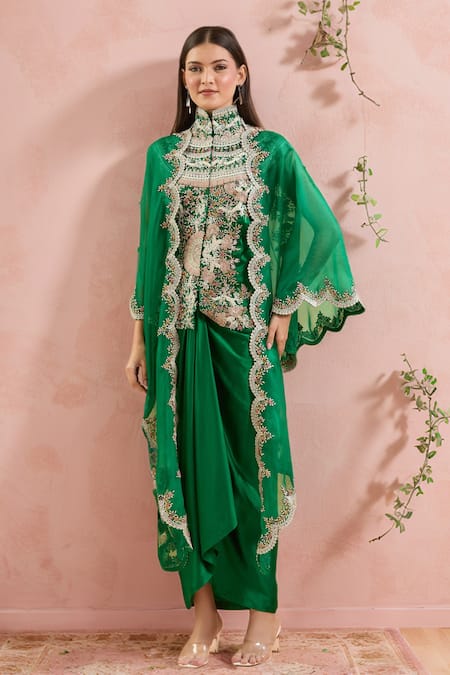 Anamika Khanna Floral Embroidered Jacket Skirt Set 