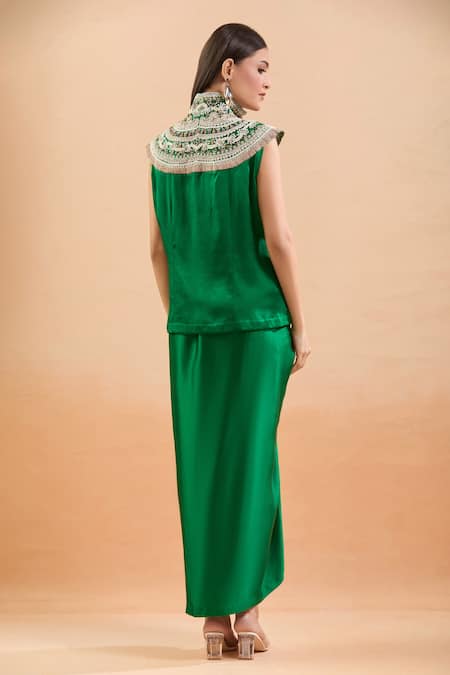 Anamika Khanna Floral Embroidered Jacket Skirt Set 