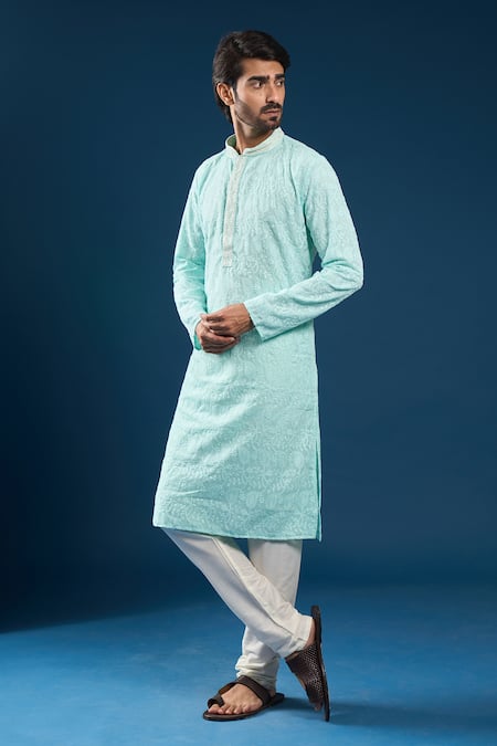Arihant Rai Sinha Chikankari Sea Green Kurta Pyjama Set 
