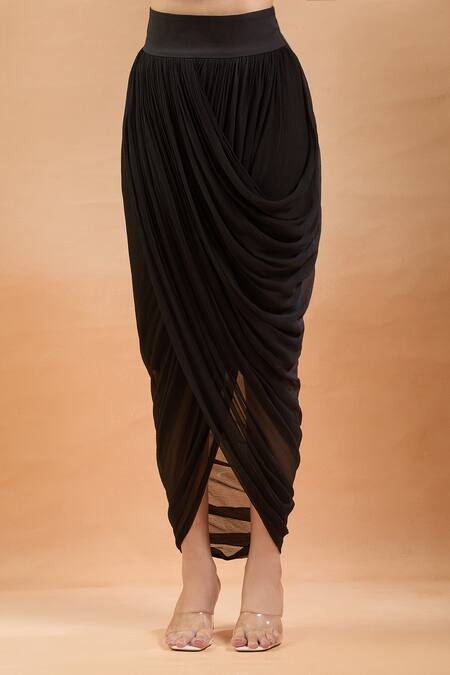 Anamika Khanna_Gold Sequins, Embroidery High Neck Draped Saree Skirt And Blouse_at_Aza_Fashions