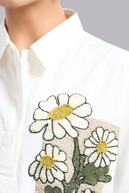 Dhruv Kapoor_White Embroidery Collared Floral Oversized Dress_at_Aza_Fashions