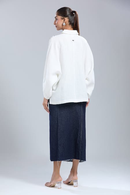 Dhruv Kapoor White Crystal Grid Batwing Shirt 