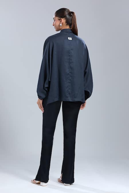 Dhruv Kapoor Navy Blue Crystal Grid Batwing Shirt 