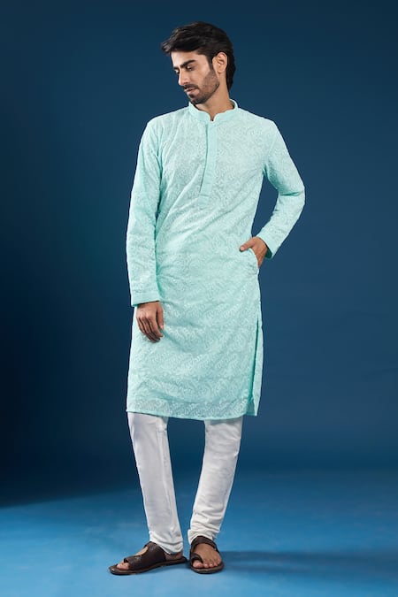 Arihant Rai Sinha Chikankari Sea Green Kurta Pyjama Set 