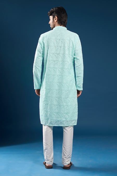 Arihant Rai Sinha Chikankari Sea Green Kurta Pyjama Set 