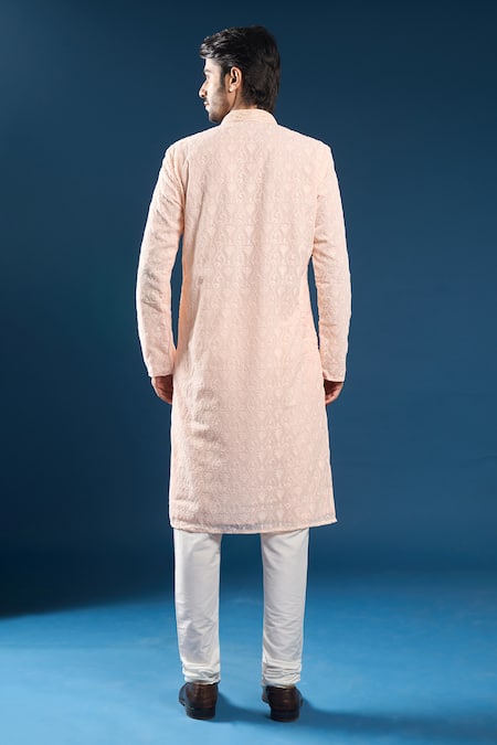 Arihant Rai Sinha Light Peach Chikankari Kurta Pyjama Set 