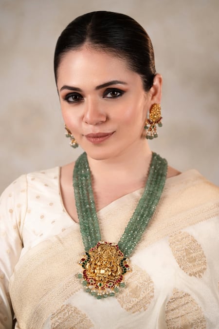 Anana Green Gemstones Gold Plated Beaded Necklace Set 