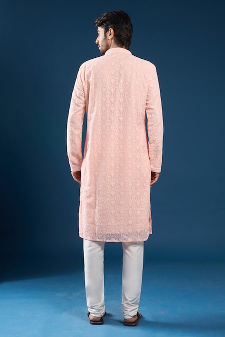 Arihant Rai Sinha Chikankari Baby Pink Kurta Pyjama Set 