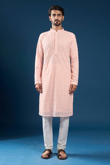 Buy_Arihant Rai Sinha_Pink Georgette, Polyester, Cotton Embroidery Chikankari Baby Kurta Pyjama Set _Online_at_Aza_Fashions