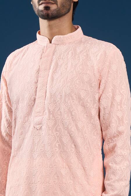 Arihant Rai Sinha_Pink Georgette, Polyester, Cotton Embroidery Chikankari Baby Kurta Pyjama Set _at_Aza_Fashions
