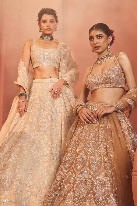 Buy Aneesh Agarwaal Gold Silk Organza, Net Sequins, Embroidery Sweetheart Embellished Lehenga Set Buy_Aneesh Agarwaal_Gold Silk Organza, Net Sequins, Embroidery Sweetheart Embellished Lehenga Set