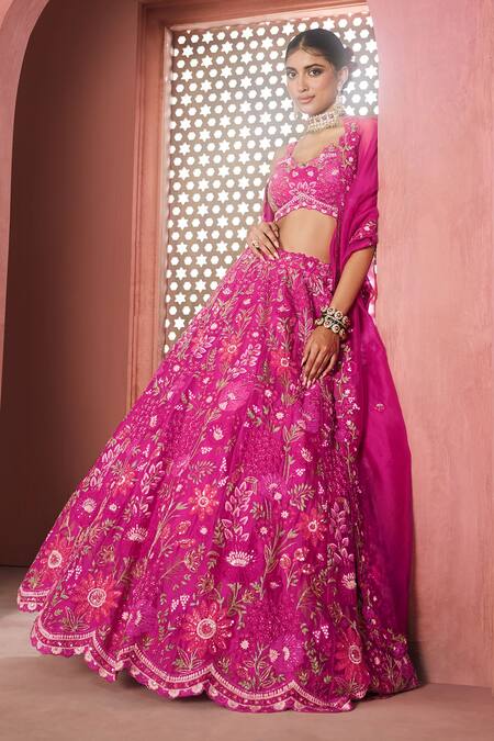 Buy Aneesh Agarwaal Fuchsia Silk Organza Embroidery Sweetheart Neck Pink Lehenga Set Online at Aza Fashions Buy_Aneesh Agarwaal_Fuchsia Silk Organza Embroidery Sweetheart Neck Pink Lehenga Set _Online_at_Aza_Fashions